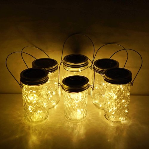 Cynzia Solar Mason Jar Lights, 6 Pack 20 LED Fairy String Lights with 6 Hangers (No Jars), Waterproof Firefly Lights Lantern for Outdoor, Wedding, Patio, Garden, Party, Christmas Decor (Warm White)