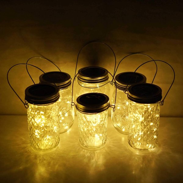 Cynzia Solar Mason Jar Lights, 6 Pack 20 LED Fairy String Lights with 6 Hangers (No Jars), Waterproof Firefly Lights Lantern for Outdoor, Wedding, Patio, Garden, Party, Christmas Decor (Warm White)