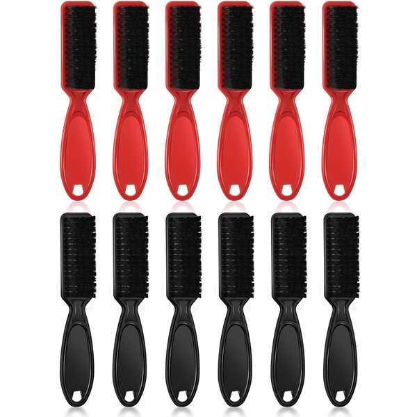 12 Pieces Barber Blade Cleaning Brush Clipper Cleaning Nylon Brush Clipper Cleaner Brush Barber Styling Brush Tool for Men (Black, Red)