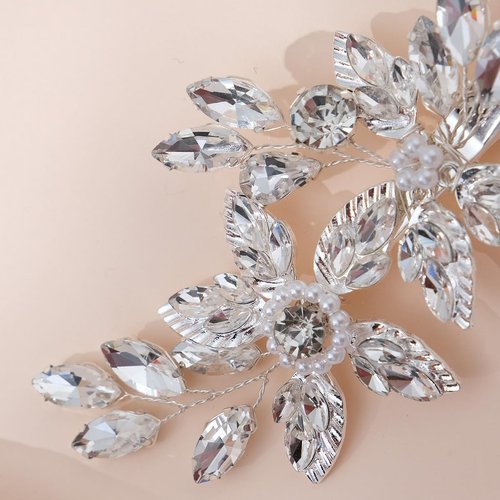Rumtock Pearl Flower Silver Leaf Hair Clip for Wedding Brides Women Girls Special Occasion Jewelry Hair Styling Hiar Piece (Silver)