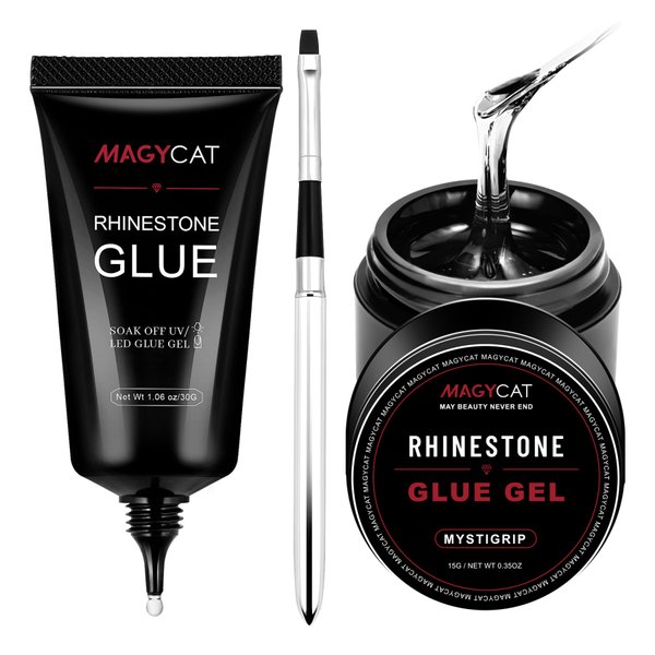 MAGYCAT 2Pcs 45ML Nail Art Rhinestone Glue Gel Super Strong Adhesive NO Wipe Gel Nail Glue for Rhinestones 3D DIY Decorations Nail Gem Glue for Nail Crystals Beads Diamond (15ML+30ML)