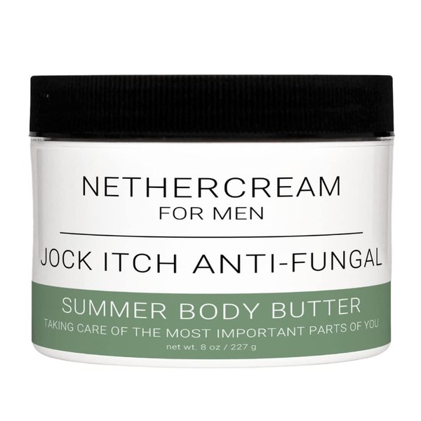 NetherCream for Men: Jock Itch - Summer Body Butter | Coconut Oil & Raw Shea Butter Infused with Tea Tree Oil & Vitamin E, Soothe Dry & Itchy Inflammation, Heal Jock Itch, Moisturize Privates, 8 Fl oz