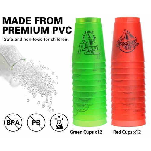 SEISSO Stacking Cups Games, 24pcs Cup Stacking Set Classic Stack Training Game Toys for Boys Girls Kids Stack Cups (12 Pack Green + 12 Pack Red)