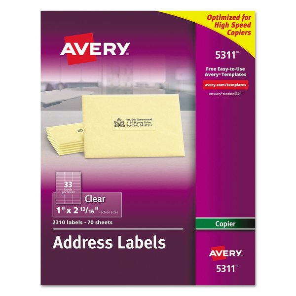 Avery Address Labels for Copiers, 1" x 2-13/16", 2,310 Matte Frosted Clear Labels (5311)