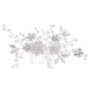 Alilang Womens Silvery Flower Leaves Pearl Bridal Wedding Headpiece Accessory Crystal Rhinestone Hair Side Comb