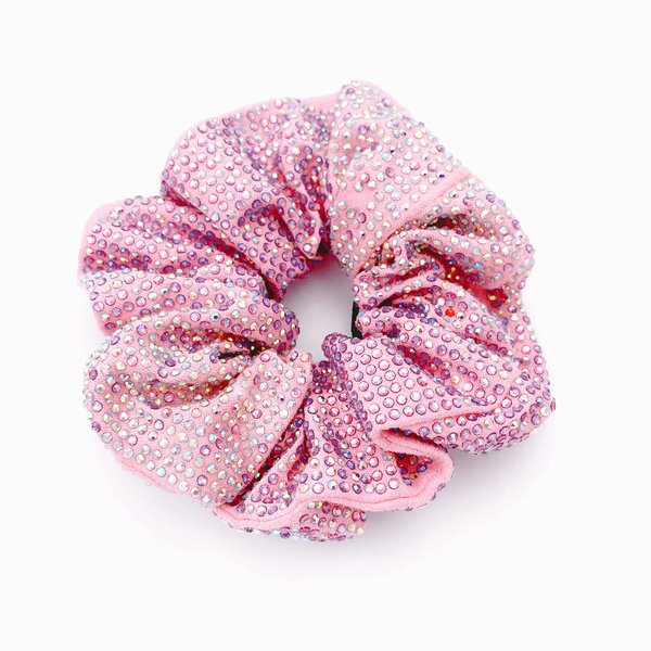 Embellished Sparkly Pink Crystal Scrunchie Hair Tie Ponytail Holder Accessory for Women