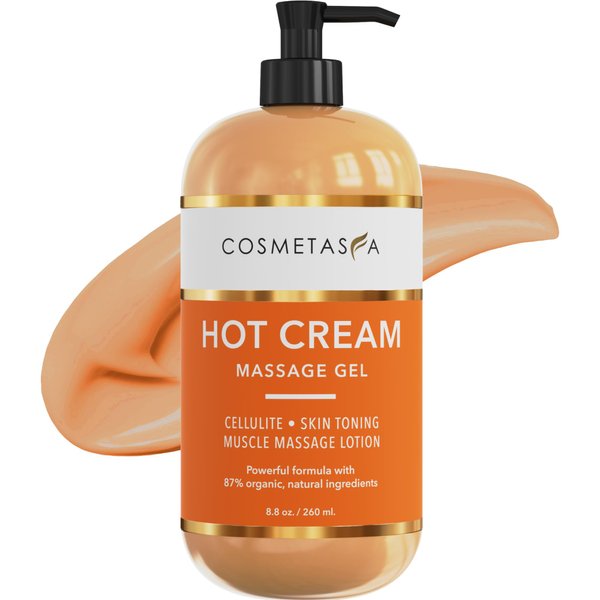 Cosmetasa Hot Cream Massage Gel - Natural and 87% Organic Cellulite Cream - Multi Use, Skin Toning Cream, Soothes Aches, for Sore Joints and Muscle - 8.8 Oz