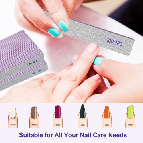 Nail Files (50 Pack), 100/180 Grit Emery Boards Nail File for Natural Nails and Acrylic Nails, Double Sided Emory Boards limas para unas acrilicas Profesional Fingernail Filer Reusable Manicure Gray