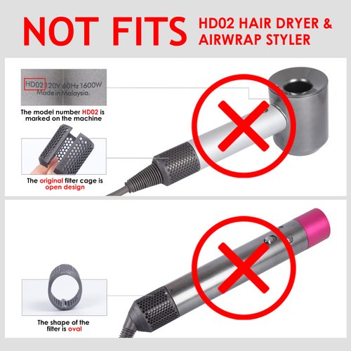 Upgraded Hair Dryer Filter Cover Compatible with Dyson Supersonic HD01 HD03 HD08 Models, Hair Dryer Strainer Filter with Filter Cleaning Brush Replacement Parts(Gray)