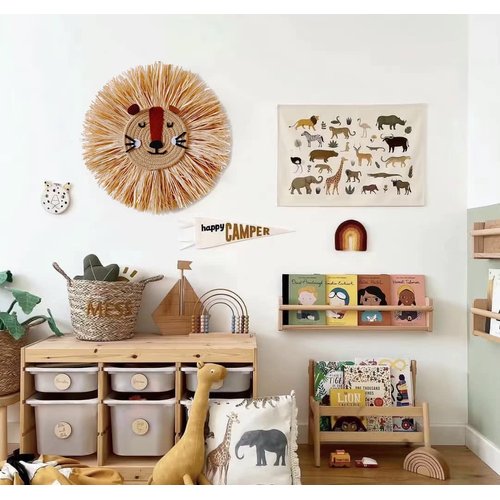 Charlbytion Wall Art Animal Head Hand Knitted Hanging,Cotton Thread Weaving Straw Cartoon Tassel Beard Lion Tiger Macrame Pendant Nursery Room Wall Decor for Home Decoration (16''*16'', F)