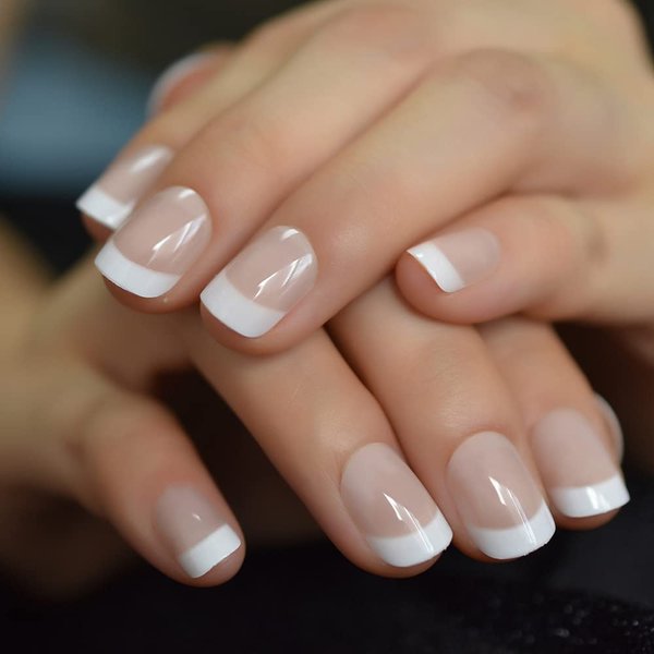 ELEVENAIL Classic Short Squoval Nude White Press on French Nail Tips Natural False Nails Easy Wear Salon Manicure Reusable UV Gel Fake Nails Tips DIY Nail Art at home