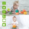 OUWANCH Montessori Toys for Babies 6-12 Months, 4 in 1 Montessori Baby Toys, Soft Baby Teething Toys, Stacking Building Blocks & Rings for Infants, Sensory Bin Toys
