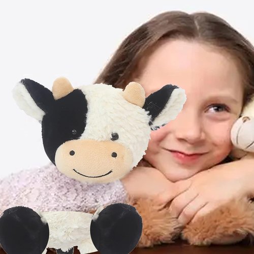 FCLEIH Cow Stuffed Animals, 9" Soft Cuddly Sit Cow and Cow Keychain, Cow Plush Animal Toy Great Gift for Kids (Black)