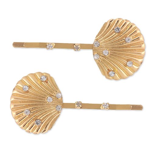 Seashell Hair Clips Rhinestone Bobby Pins for Women Girls Gold Shell Hair Barrettes for Summer Beach Head Pieces for Ponytail Hair Bun Accessories for Short Long Hair 2 Pcs