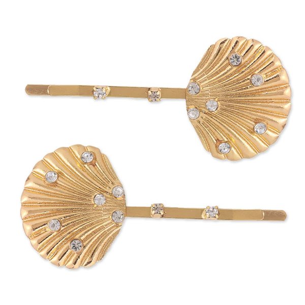 Seashell Hair Clips Rhinestone Bobby Pins for Women Girls Gold Shell Hair Barrettes for Summer Beach Head Pieces for Ponytail Hair Bun Accessories for Short Long Hair 2 Pcs