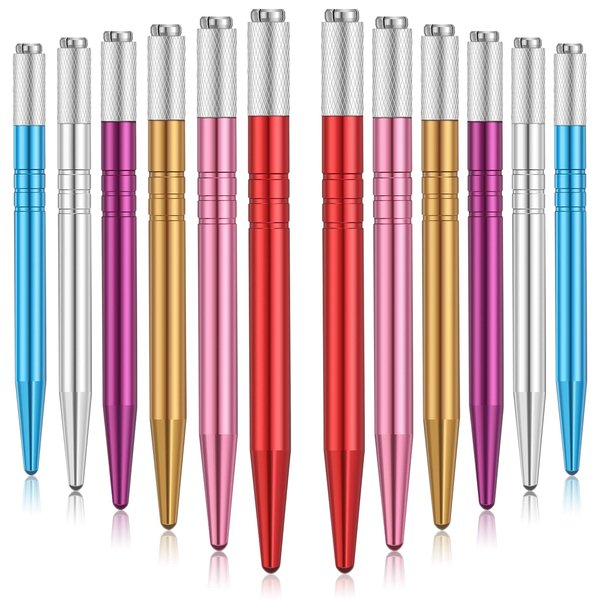 12 Pieces Microblading Pens Manual Tattoo Microblade Pen Manual Microblade Needle Holder Tattoo Machine Disposable Eyebrow Microblading Pens for Permanent Makeup Tattoo Supplies, 6 Colors