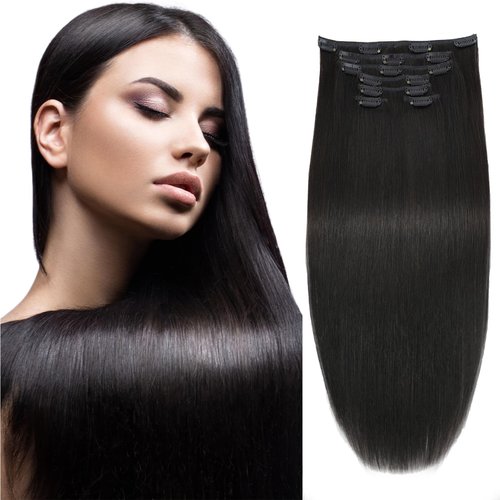 Moucyo Clip In Hair Extensions 7pcs/120g, 100% Remy Clip In Hair Extensions Real Human Hair 18 Inch, 16clips Seamless Clip In Hair Extensions for Women (20inch, Natural Black)