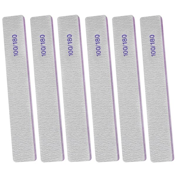 100/180 Grit Nail File (6 Pack), Emery Board Nail Files for Acrylic Nails and Natural Nails, Double Sided Emory Boards Professional Nail Filer Reusable Washable Manicure Square Gray