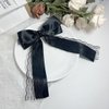 TUCEWP Black Satin Hair Bow for Women Girls Long Ribbon Bowknot Spring Hair Clips for Thick Curly Hair Big Lace Bow Ponytail Holder Nonslip Metal Hair Barrette Snap Hairpins Sweet Hair Accessories