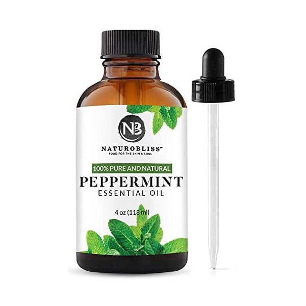 NaturoBliss Peppermint Essential Oil, 100% Pure and Natural Therapeutic Grade, Premium Quality Peppermint Oil, 4 fl. Oz - Perfect for Aromatherapy and Relaxation