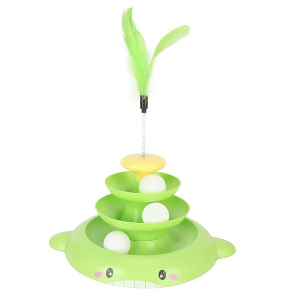 XMEYE Cat Ball Track, Cat Ball Tower Toys, 3 Level Turntable Cat Toys Balls with 3 Balls and Feather, Interactive Kitten Toys for Kitten Mental Physical Exercise (Green)