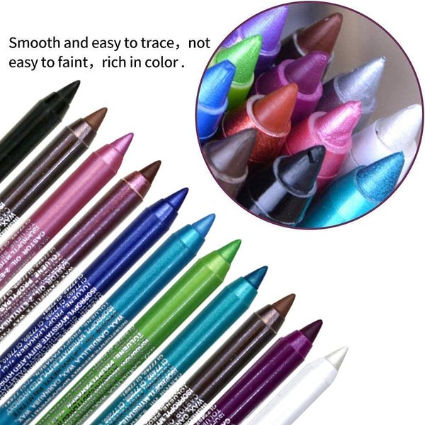 Multi Color Eyeshadow Eyeliner, Metallic Glossy Smoky Eyeliner, Long Lasting Professional Eye Makeup Eyeliner Waterproof Eyeliner Pen Eye Cosmetics Makeup Tools (19 White)