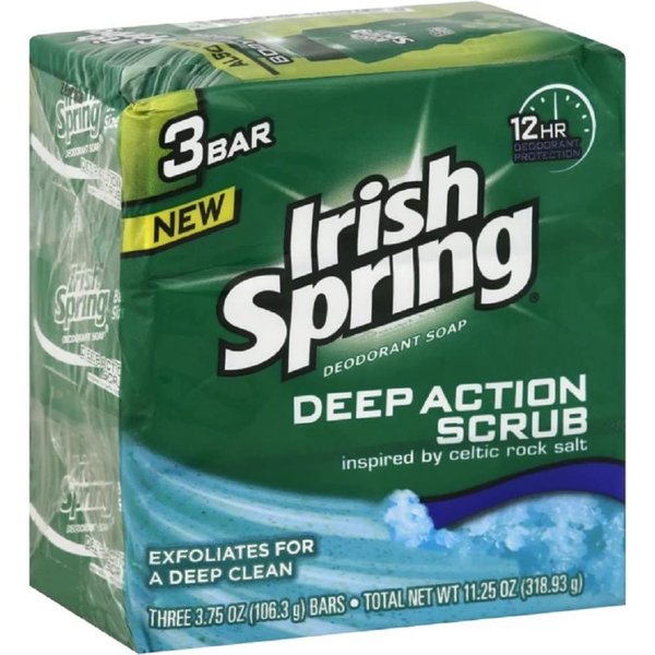 Irish Spring Deep Action Smoothening,Moisturizing,Exfoliating Scrub Bar Soap 3 Pack