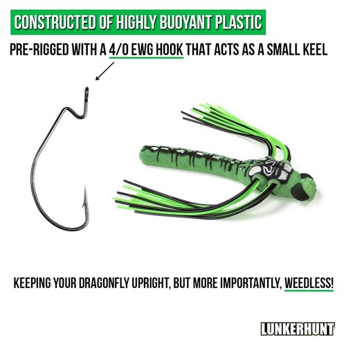 Lunkerhunt Dragonfly Lure | Most Realistic Topwater Fishing Lures for Bass, Double Skirted Wings, Perfect Trouth and Pike Lure, Weedless Bait (Pondhawk)