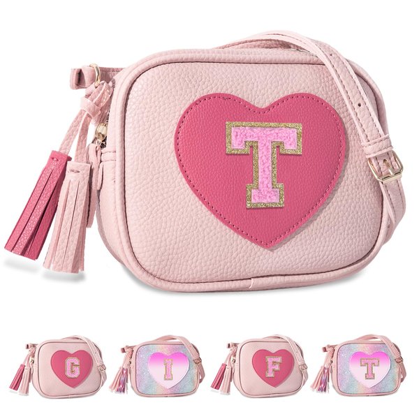 Birthday Gifts for 2 3 4 5 6 7 8 9 10 Year Old Girl,Cute Little Girl Purse Toddler Purse for Kids Wallet,Small Initial Shoulder Crossbody Bag,Personalized Christmas Gift for Daughter Baby(Pink,T)