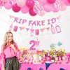 21st Birthday Decorations for Her, Pink Champagne Wine Bottle 21st Birthday Party Decoration for Women, RIP Fake ID Banner, Cake Topper, Pink Balloons Garland for Girls 21st Birthday Party Supplies