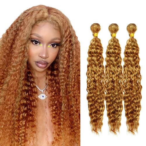 P27/30 Deep Wave Bundles Highlight Honey Blonde Bundles 28 30 32 Inch 8A Brazilian Virgin Weave Human Hair Extensions 2 Tone Honey Blonde Mixed With Light Brown Human Hair Bundles