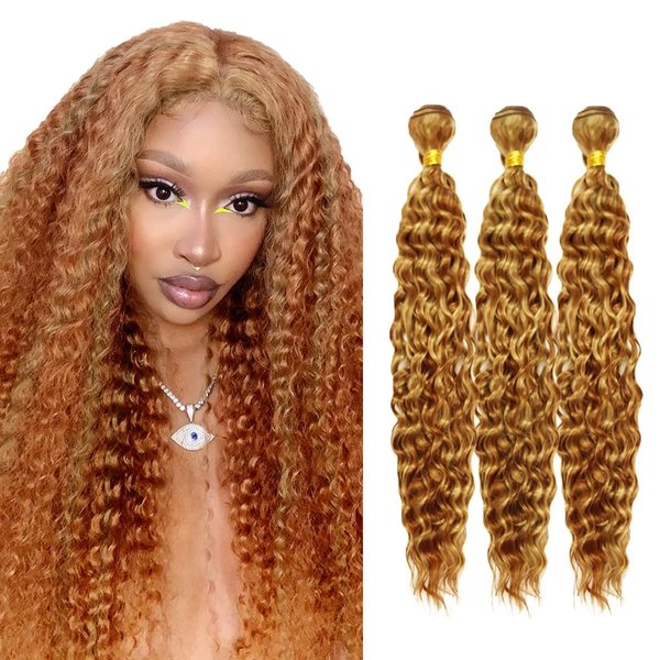 P27/30 Deep Wave Bundles Highlight Honey Blonde Bundles 28 30 32 Inch 8A Brazilian Virgin Weave Human Hair Extensions 2 Tone Honey Blonde Mixed With Light Brown Human Hair Bundles