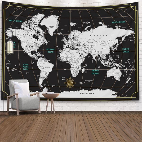 CAPSCEOLL World Map Tapestry Tapestry for Men Wall Hanging Black White Home Décor for Living Room 60X50 Inches