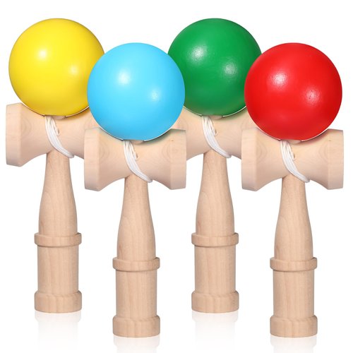 Libima 4 Packs Wood Kendama Toy Wooden Catch Ball in Cup Game Vintage Catch Game Hand Eye Coordination Educational Game for Beginner Birthday Party Supplies Favors Gifts, Red Yellow Blue Green