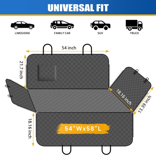 WoofKnows Dog Car Seat Cover for Back Seat Dog Seat Cover with Storage Pocket Dog Hammock Protects Against Dirt Dog Seat Covers for Cars Scratch Prevention Fits for SUVs and Trucks 54"x 58", Black