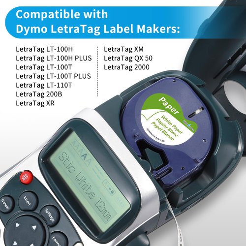 Wonfoucs 3-Pack Label Maker Paper Replacement for Dymo Label Maker Refills 91330 Self-Adhesive White Paper Label Refill 12mm x 4m 1/2 x 13 Work with DYMO LetraTag Label Makers LT-100H LT-100T QX50