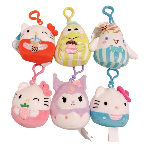 Squishmallows Hello Kitty Mini 3.5" Clip On Keychains Plush Dolls, Set of 6