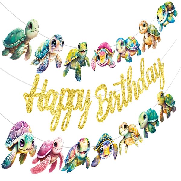 Sea Turtle Birthday Banners Turtle Birthday Party Decorations Turtles Happy Birthday Banners Turtle Under the Sea Baby Shower Decorations for Ocean Sea Animals Birthday Party Supplies