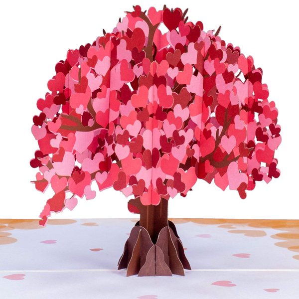 Paper Love 3D Heart Tree Pop Up Card - 5" x 7" Cover - Includes Envelope and Note Card