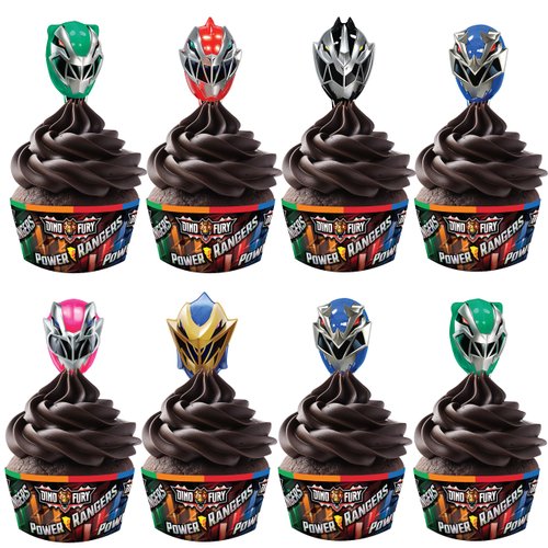 Treasures Gifted 24ct Power Rangers Cupcake Toppers & Wrappers - Officially Licensed Power Rangers Birthday Party Supplies - Power Rangers Cake Decorations - Power Rangers Cake Toppers