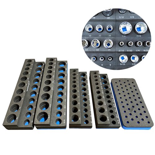 ToolGear Socket Organizer, Easy to Read Size labels, 80 sockets w/added 50 hex bit holder, holds deep & standard sockets, metric & standard, 3/8 and 1/4 inch drive socket holder, tool organizer trays