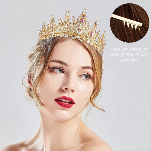 TOBATOBA Rhinestone Gold Crown for Women Gold Tiara Birthday Queen Crown Wedding Tiara for Women Crystal Tiaras and Crowns Royal Princess Quinceanera Headpiece for Prom Pageant Bride Halloween Cosplay
