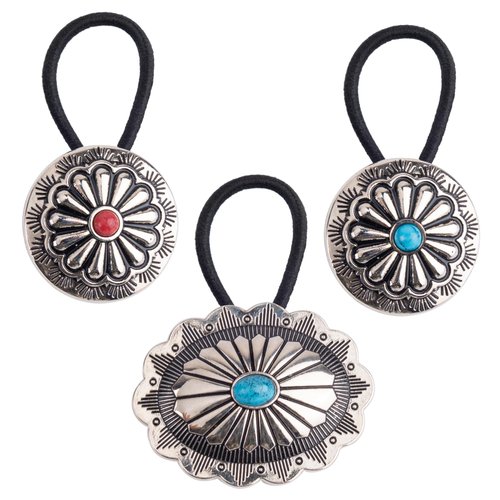 Framendino, 3 Pack Metal Ponytail Holder Metal Hair Ties Rope Western Squash Blossom Hair Ring Tie for Women