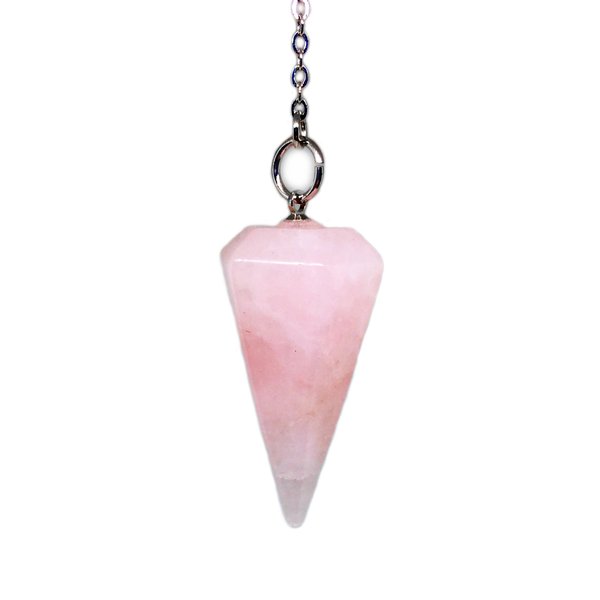 Crystal Pendulum Made of Natural Rose Quartz Gemstone for Dowsing Divination Chakra Reiki. Pointed with Chain and Jewelry Pouch