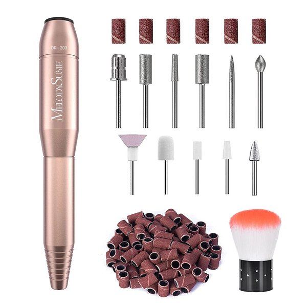 MelodySusie Electric Nail Drill Machine,PC120I Portable Electric Nail File Efile Set for Acrylic Gel Nails, Manicure Pedicure Tool with Nail Drill Bits Sanding Bands Dust Brush Gold