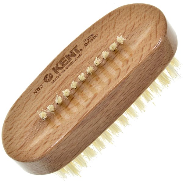 Kent NB3 Natural Bristle Fingernail Brush and Hand Scrub Brush for Nails. Beechwood Finger Nail Brush to Clean Nails and Nail Scrubber Brush for Hands, Feet, Fingernails, and Toenails. Made in England
