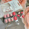 24Pcs Flower Press on Nails Short Fake Nails Pink Glue on Nails Red Floral Artificial Nails Spring Cute False Nails Glossy Square Coffin Acrylic Stick on Nails for Women Girls Manicure Tips