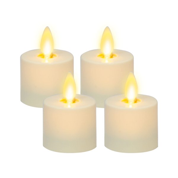 Luminara Moving Flame LED Flameless Tealight (1.4" x 2") Remote Ready Battery Operated Plastic LED Flameless Tea Light - Smooth Matte - Pearl Ivory (4-Pack)