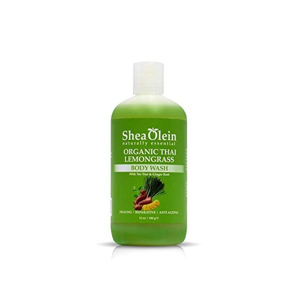 Shea Olein Organic Bath Body Wash Shower Gels (Organic Thai Lemongrass Body Wash & Ginger Roots, 12oz)