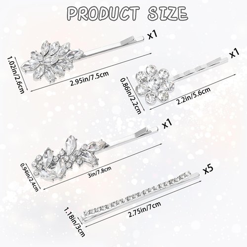 8Pcs Rhinestone Bobby Pins Diamond Hair Clips Decorative Hair Pins Wedding Hair Clip Rhinestone Jewelry Barrette Crystal Barrette Elegant Hairpin Bride Silver Hairpin Barrette for Brides Women Girls